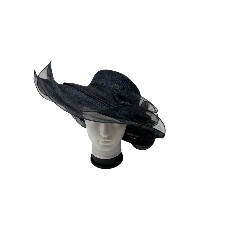 2 Fancy Hats High Tea Wedding Event Dressy White &‎ Black Sheer Ruffle One Size